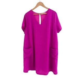 Bright Fuchsia V-Neck Tunic Shift Dress w/Pockets Size 2X 18 20 Plus Sz Summer